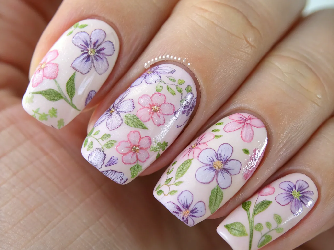Blomsterdesign Delikat blomstermønster negledesign